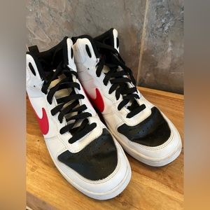 Nike court mid top shoes, white, red, black size Y6 or women’s 7.5